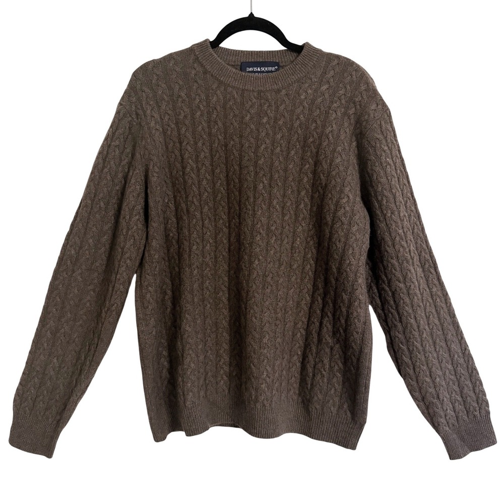 Davis & Squire Old Money Preppy 100% Cashmere‎ Sweater Brown Cable Knit Women XL